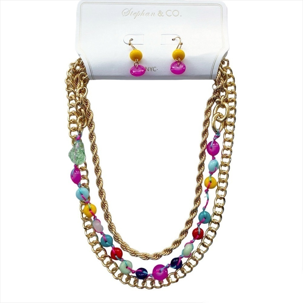 NWT Nordstrom Beaded Layered Necklace and Earrings Set